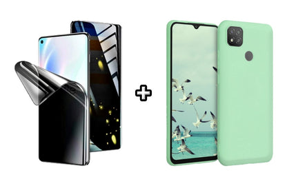 Set Husa Silicon plus Folie din silicon Privacy compatibila cu Xiaomi Redmi 9C, menta, protectie 360