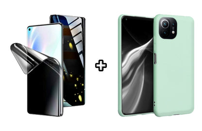 Set Husa Silicon plus Folie din silicon Privacy compatibila cu Xiaomi Mi 11 Lite, menta, protectie 360