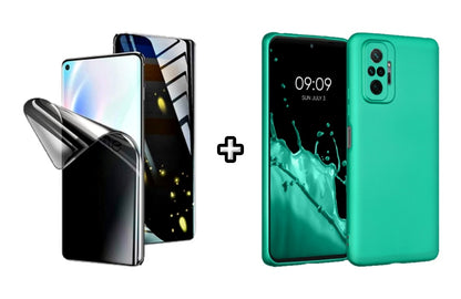 Set Husa Silicon plus Folie din silicon Privacy compatibila cu Xiaomi Redmi Note 10 Pro, menta, protectie 360