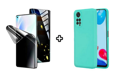 Set Husa Silicon plus Folie din silicon Privacy compatibila cu Xiaomi Redmi Note 11 Pro, menta, protectie 360