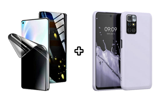 Set Husa Silicon plus Folie din silicon Privacy compatibila cu Xiaomi Redmi 10, mov, protectie 360