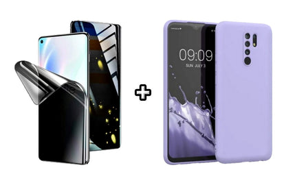 Set Husa Silicon plus Folie din silicon Privacy compatibila cu Xiaomi Redmi 9, mov, protectie 360