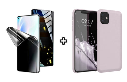 Set Husa Silicon plus Folie din silicon Privacy compatibila cu Xiaomi Mi 11 Lite, mov, protectie 360