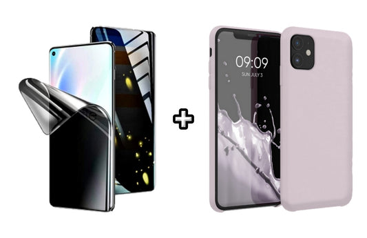 Set Husa Silicon plus Folie din silicon Privacy compatibila cu Xiaomi Mi 11 Lite, mov, protectie 360