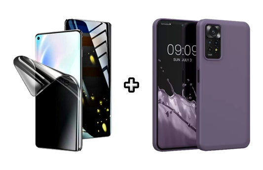 Set Husa Silicon plus Folie din silicon Privacy compatibila cu Xiaomi Redmi Note 11, mov, protectie 360