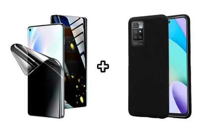 Set Husa Silicon plus Folie din silicon Privacy compatibila cu Xiaomi Redmi 10, neagra, protectie 360