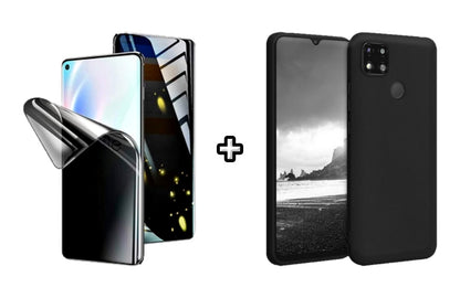 Set Husa Silicon plus Folie din silicon Privacy compatibila cu Xiaomi Redmi 9C, neagra, protectie 360