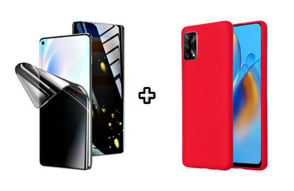 Set Husa Silicon plus Folie din silicon Privacy compatibila cu OPPO A74 4G, rosie, protectie 360