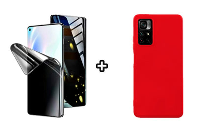 Set Husa Silicon plus Folie din silicon Privacy compatibila cu Xiaomi Redmi 10, rosie, protectie 360