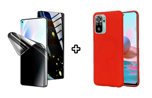 Set Husa Silicon plus Folie din silicon Privacy compatibila cu Xiaomi Redmi Note 10s, rosie, protectie 360