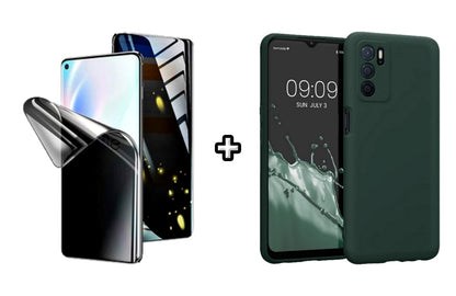 Set Husa Silicon plus Folie din silicon Privacy compatibila cu OPPO A16, verde inchis, protectie 360