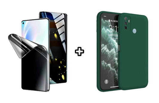 Set Husa Silicon plus Folie din silicon Privacy compatibila cu OPPO A33 4G, verde inchis, protectie 360