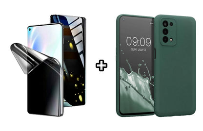 Set Husa Silicon plus Folie din silicon Privacy compatibila cu OPPO A92, verde inchis, protectie 360