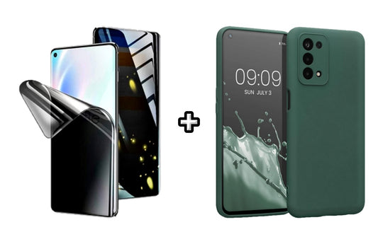 Set Husa Silicon plus Folie din silicon Privacy compatibila cu OPPO A72, verde inchis, protectie 360