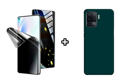 Set Husa Silicon plus Folie din silicon Privacy compatibila cu OPPO Reno5 Lite, verde inchis, protectie 360