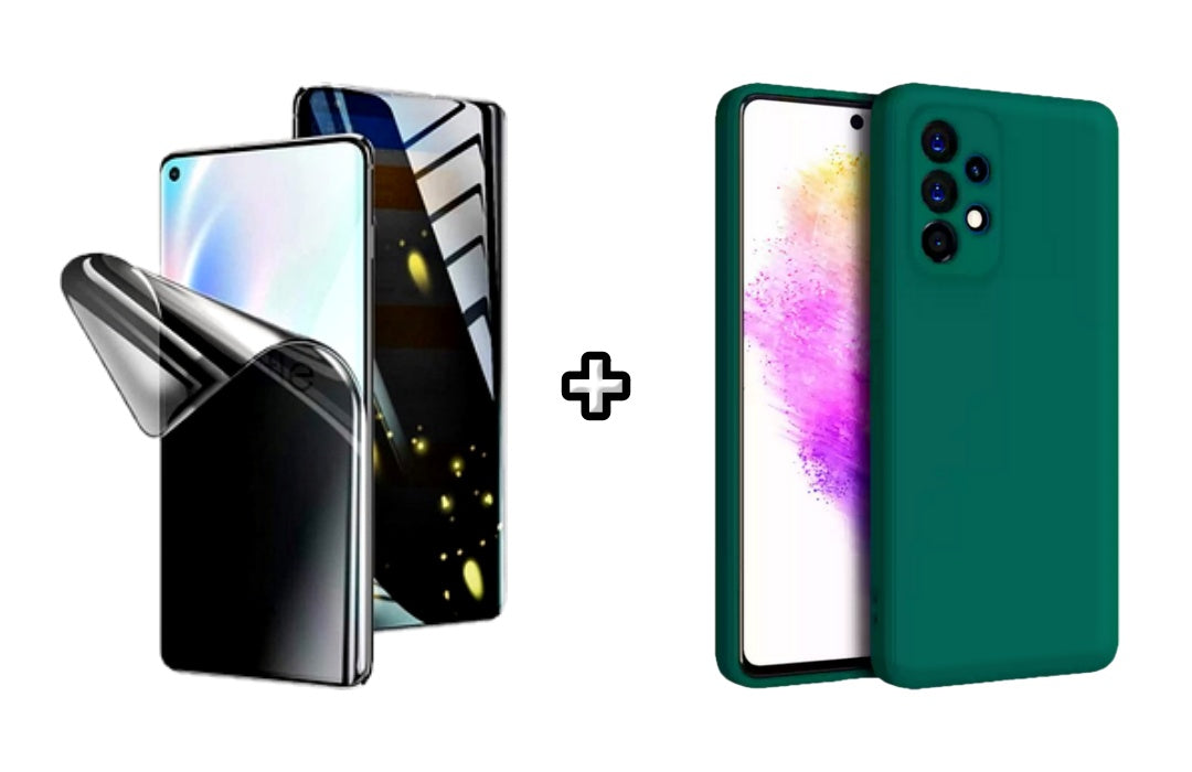 Set Husa Silicon plus Folie din silicon Privacy compatibila cu Samsung Galaxy A13 4G, verde inchis, protectie 360