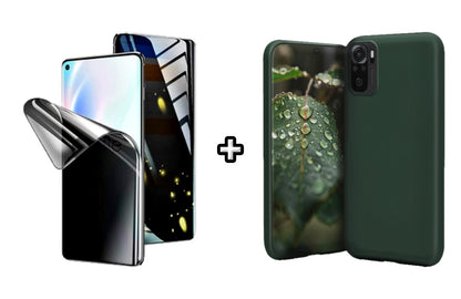 Set Husa Silicon plus Folie din silicon Privacy compatibila cu Xiaomi Redmi Note 10 Pro, verde inchis, protectie 360
