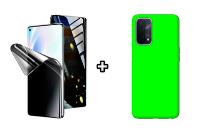 Set Husa Silicon plus Folie din silicon Privacy compatibila cu OPPO A74 4G, verde neon, protectie 360