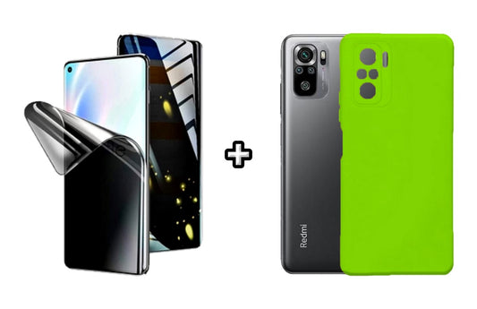 Set Husa Silicon plus Folie din silicon Privacy compatibila cu Xiaomi Redmi 10, verde neon, protectie 360