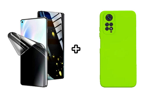 Set Husa Silicon plus Folie din silicon Privacy compatibila cu Xiaomi Redmi Note 11, verde neon, protectie 360