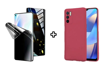 Set Husa Silicon plus Folie din silicon Privacy compatibila cu OPPO A16, visinie, protectie 360