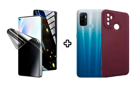 Set Husa Silicon plus Folie din silicon Privacy compatibila cu OPPO A53, visinie, protectie 360