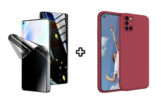 Set Husa Silicon plus Folie din silicon Privacy compatibila cu OPPO A72, visinie, protectie 360