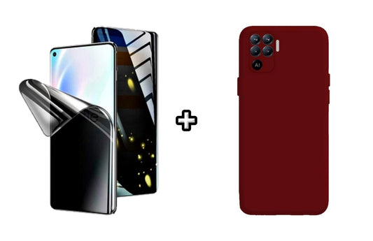 Set Husa Silicon plus Folie din silicon Privacy compatibila cu OPPO Reno5 Lite, visinie, protectie 360
