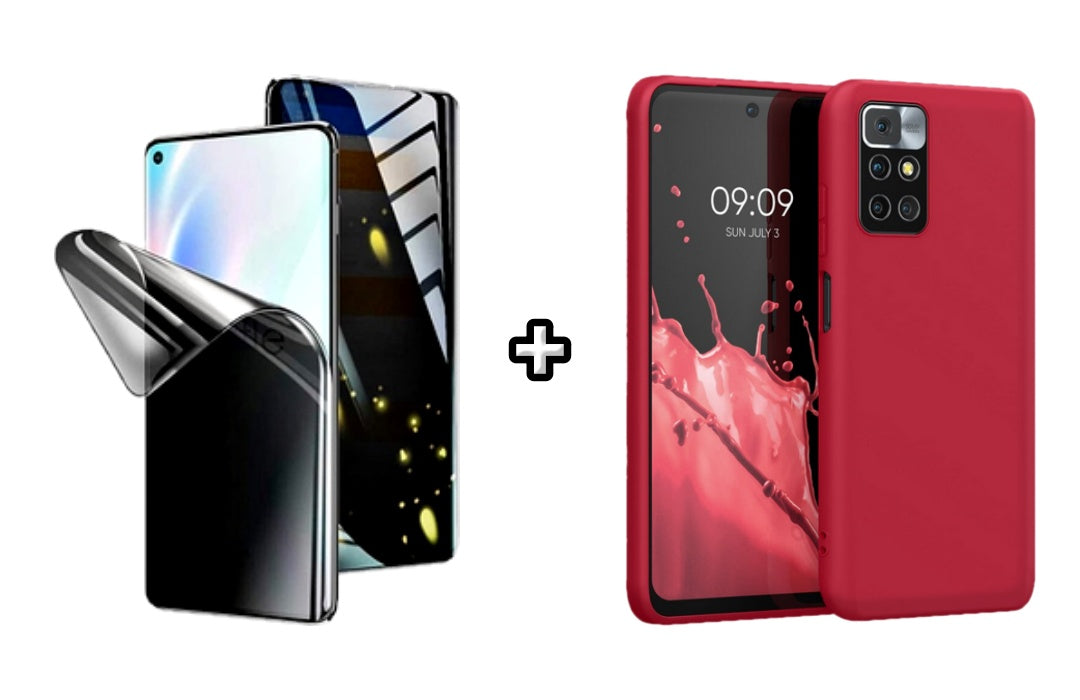 Set Husa Silicon plus Folie din silicon Privacy compatibila cu Xiaomi Redmi 10, visinie, protectie 360