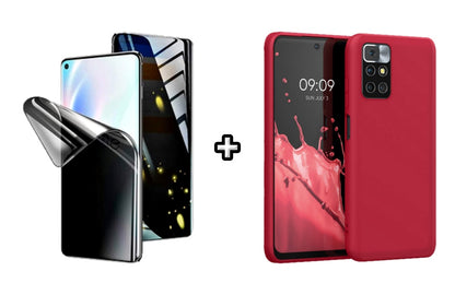 Set Husa Silicon plus Folie din silicon Privacy compatibila cu Xiaomi Redmi 10, visinie, protectie 360