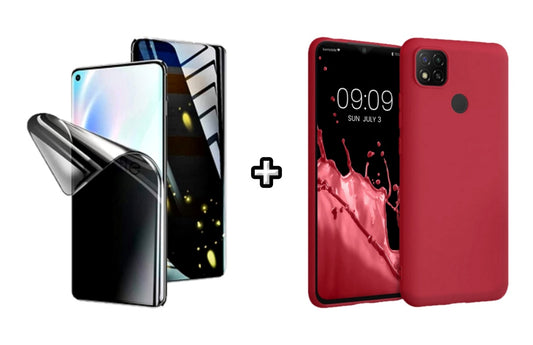 Set Husa Silicon plus Folie din silicon Privacy compatibila cu Xiaomi Redmi 9C, visinie, protectie 360