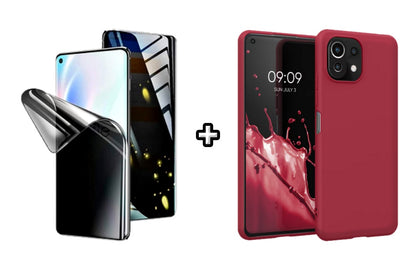Set Husa Silicon plus Folie din silicon Privacy compatibila cu Xiaomi Mi 11 Lite, visinie, protectie 360