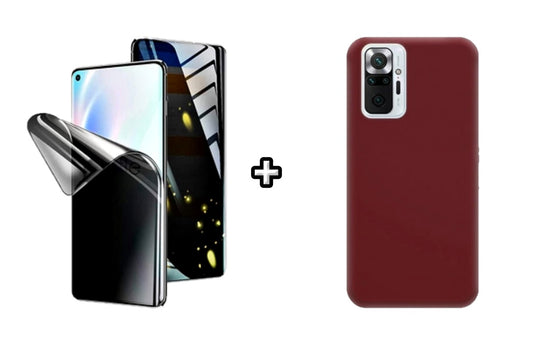 Set Husa Silicon plus Folie din silicon Privacy compatibila cu Xiaomi Redmi Note 10 Pro, visinie, protectie 360