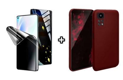 Set Husa Silicon plus Folie din silicon Privacy compatibila cu Xiaomi Redmi Note 11, visinie, protectie 360