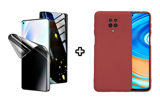 Set Husa Silicon plus Folie din silicon Privacy compatibila cu Xiaomi Redmi Note 9s, visinie, protectie 360