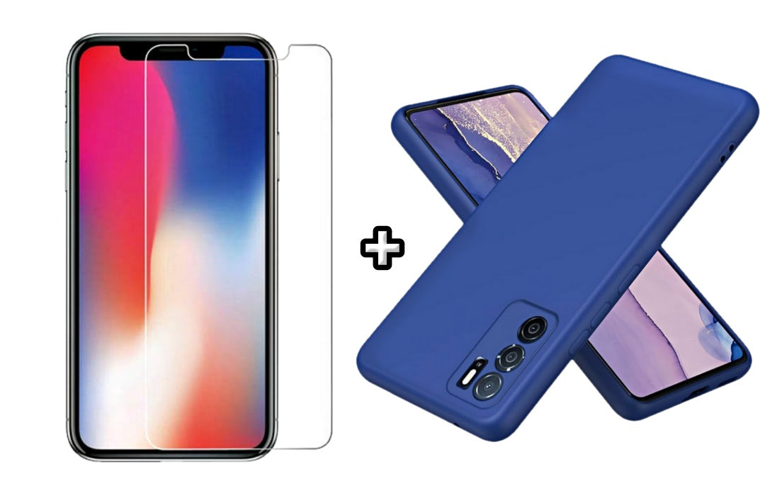 Set Husa Silicon plus Folie din sticla transparenta Case Friendly compatibila cu OPPO A16, albastra, protectie 360