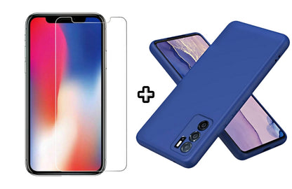 Set Husa Silicon plus Folie din sticla transparenta Case Friendly compatibila cu OPPO A16, albastra, protectie 360