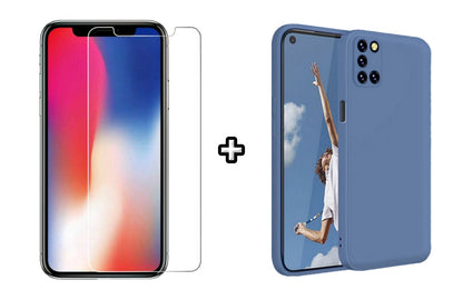 Set Husa Silicon plus Folie din sticla transparenta Case Friendly compatibila cu OPPO A72, albastra, protectie 360