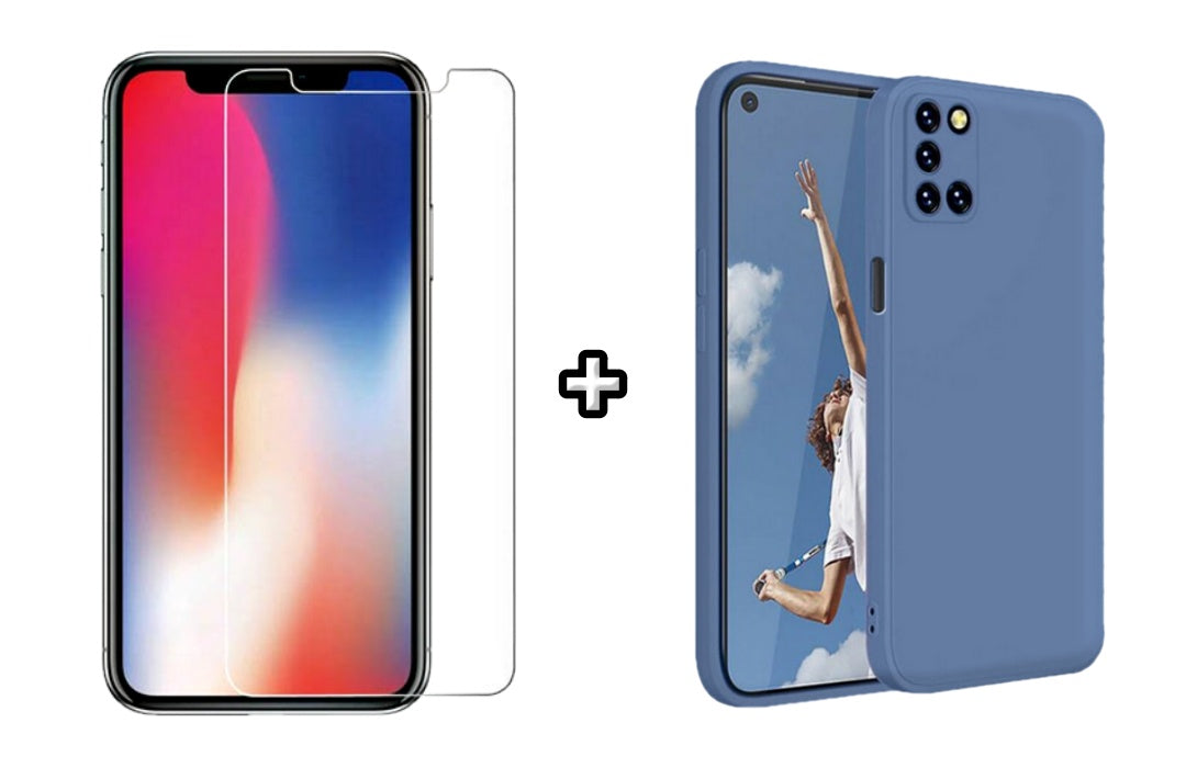 Set Husa Silicon plus Folie din sticla transparenta Case Friendly compatibila cu OPPO A54 4G, albastra, protectie 360