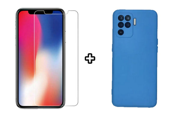 Set Husa Silicon plus Folie din sticla transparenta Case Friendly compatibila cu OPPO Reno5 Lite, albastra, protectie 360