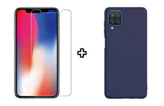 Set Husa Silicon plus Folie din sticla transparenta Case Friendly compatibila cu Samsung Galaxy A22 4G, albastra, protectie 360