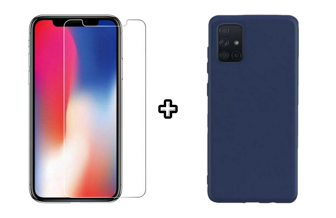 Set Husa Silicon plus Folie din sticla transparenta Case Friendly compatibila cu Samsung Galaxy A71 5G, albastra, protectie 360