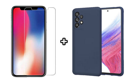 Set Husa Silicon plus Folie din sticla transparenta Case Friendly compatibila cu Samsung Galaxy A32 4G, albastra, protectie 360