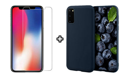 Set Husa Silicon plus Folie din sticla transparenta Case Friendly compatibila cu Samsung Galaxy S20 Plus, albastra, protectie 360
