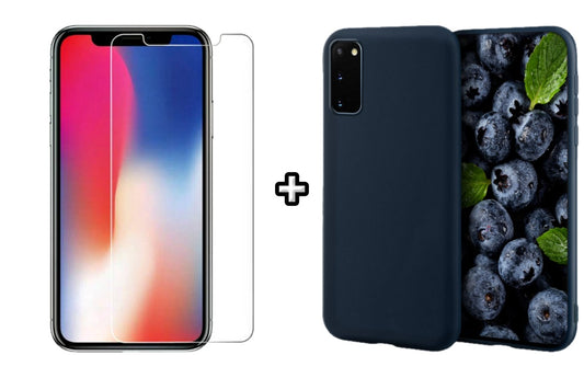 Set Husa Silicon plus Folie din sticla transparenta Case Friendly compatibila cu Samsung Galaxy S20, albastra, protectie 360