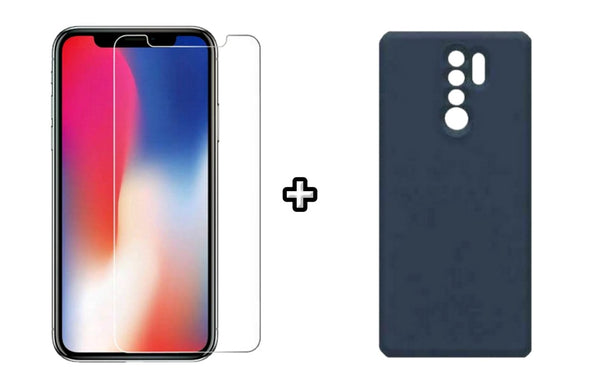 Set Husa Silicon plus Folie din sticla transparenta compatibila cu Xiaomi Redmi 9, albastra, protectie 360