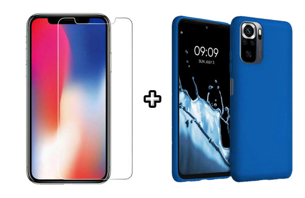 Set Husa Silicon plus Folie din sticla transparenta compatibila cu Xiaomi Redmi Note 10 Pro, albastra, protectie 360