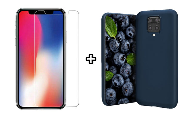 Set Husa Silicon plus Folie din sticla transparenta compatibila cu Xiaomi Redmi Note 9s, albastra, protectie 360