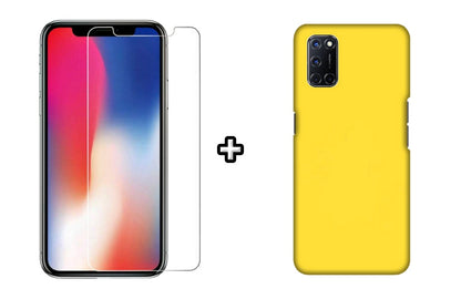 Set Husa Silicon plus Folie din sticla transparenta Case Friendly compatibila cu OPPO A92, galbena, protectie 360