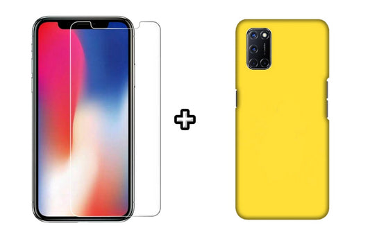Set Husa Silicon plus Folie din sticla transparenta Case Friendly compatibila cu OPPO A92, galbena, protectie 360